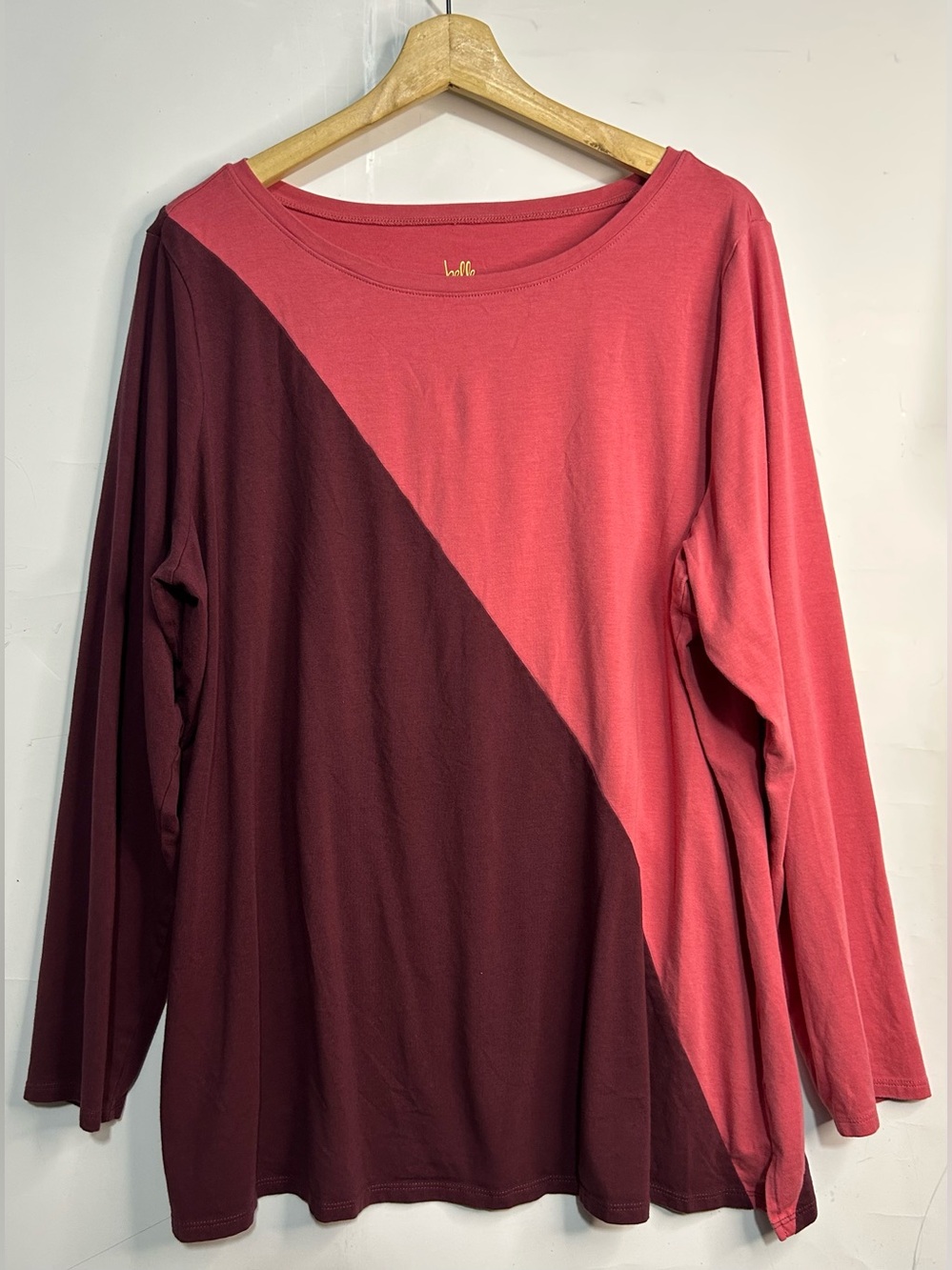 Belle by Kim Gravel Pink & Maroon Color-block Long Sleeve Shirt XL